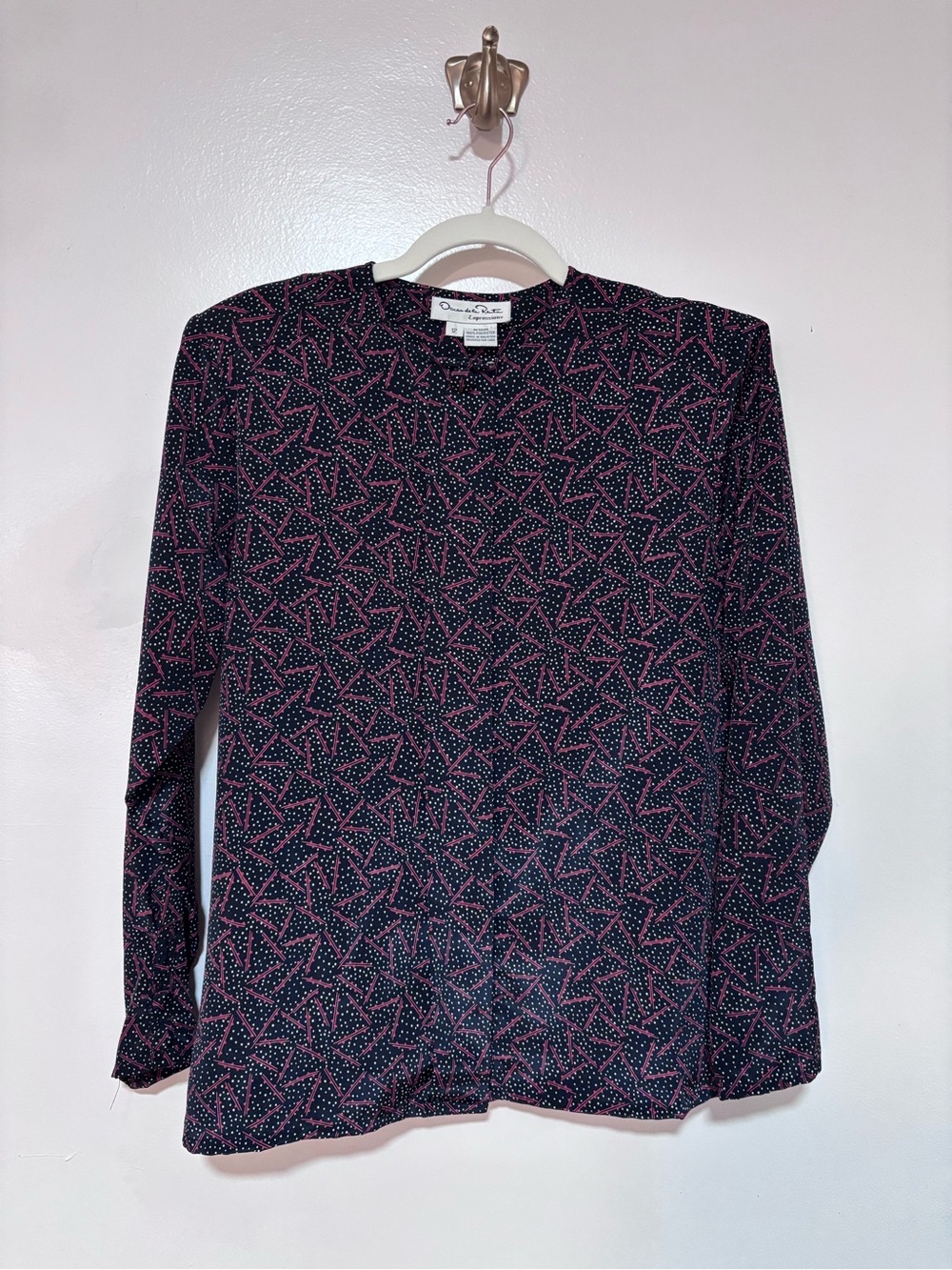 Oscar de la Renta Vintage Button Down Blouse Geometric Dot Pattern size 12